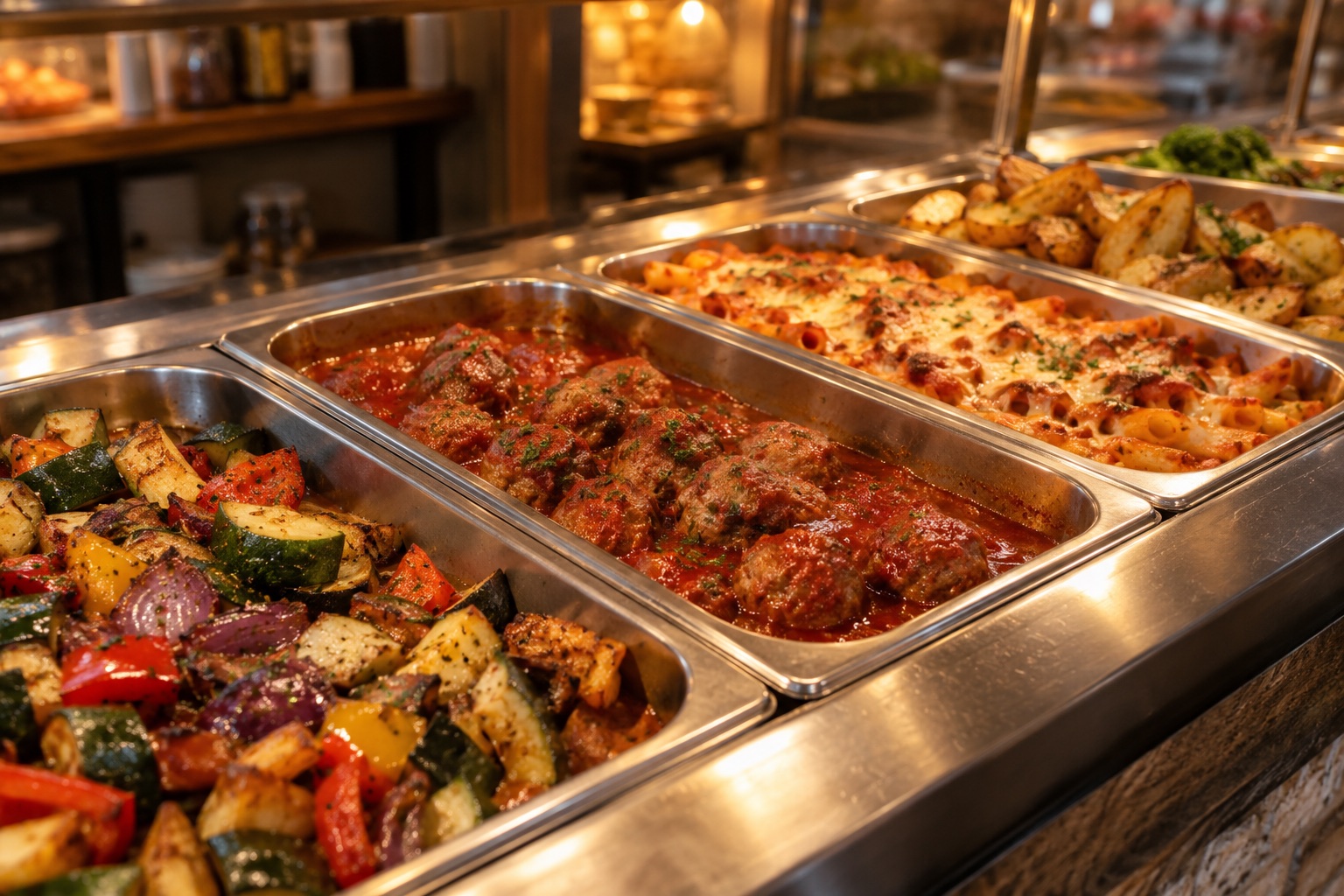 An illustrative deli hot bar