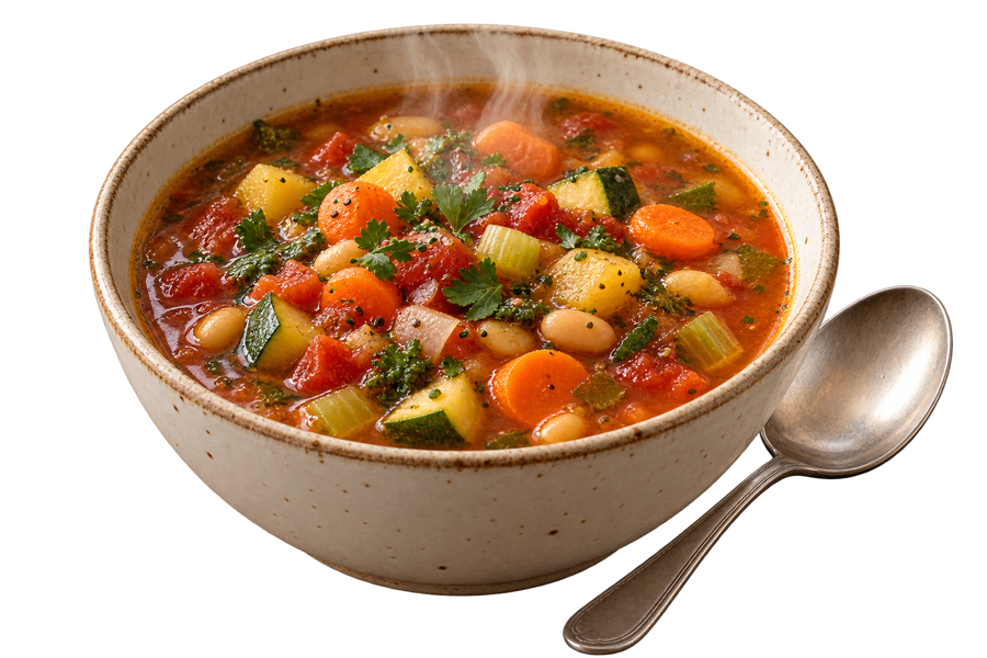 An illustrative bowl of hot soup